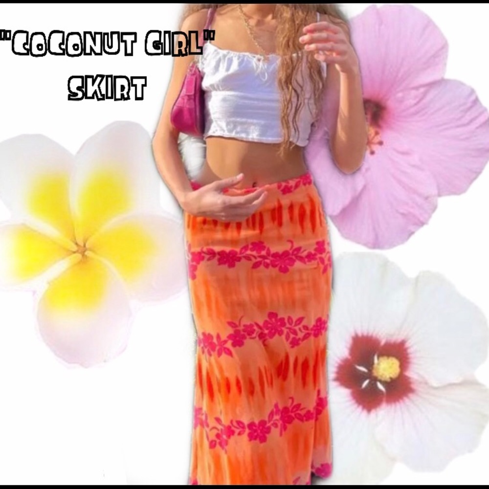 Tropical print midi skirt